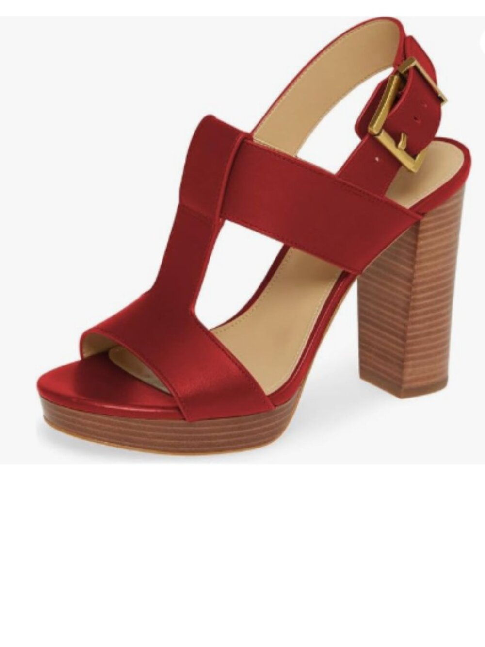 YDN Red T-Strap Stacked Chunky High Heel Ankle Strap Platform Open Toe Sandals